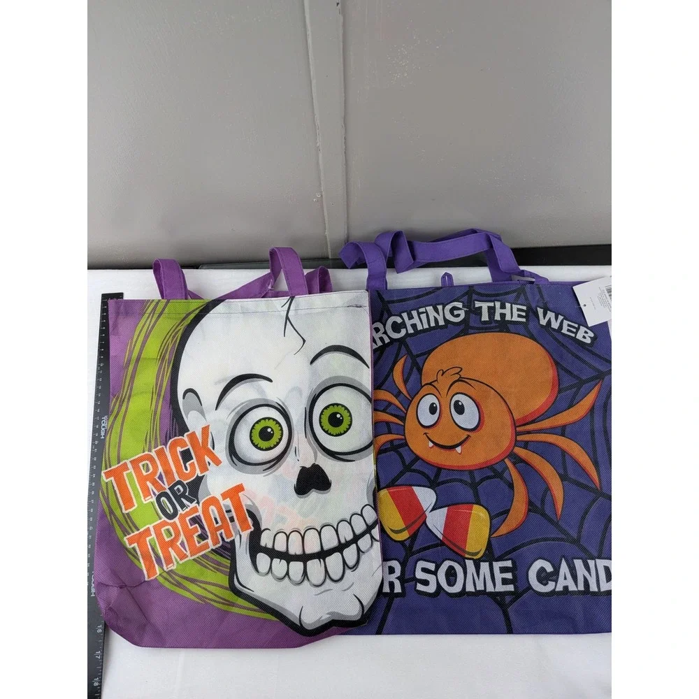 Halloween 7 Trick or Treat Reusable Bags Lot Pumpkin Skull Spider Totes NEW